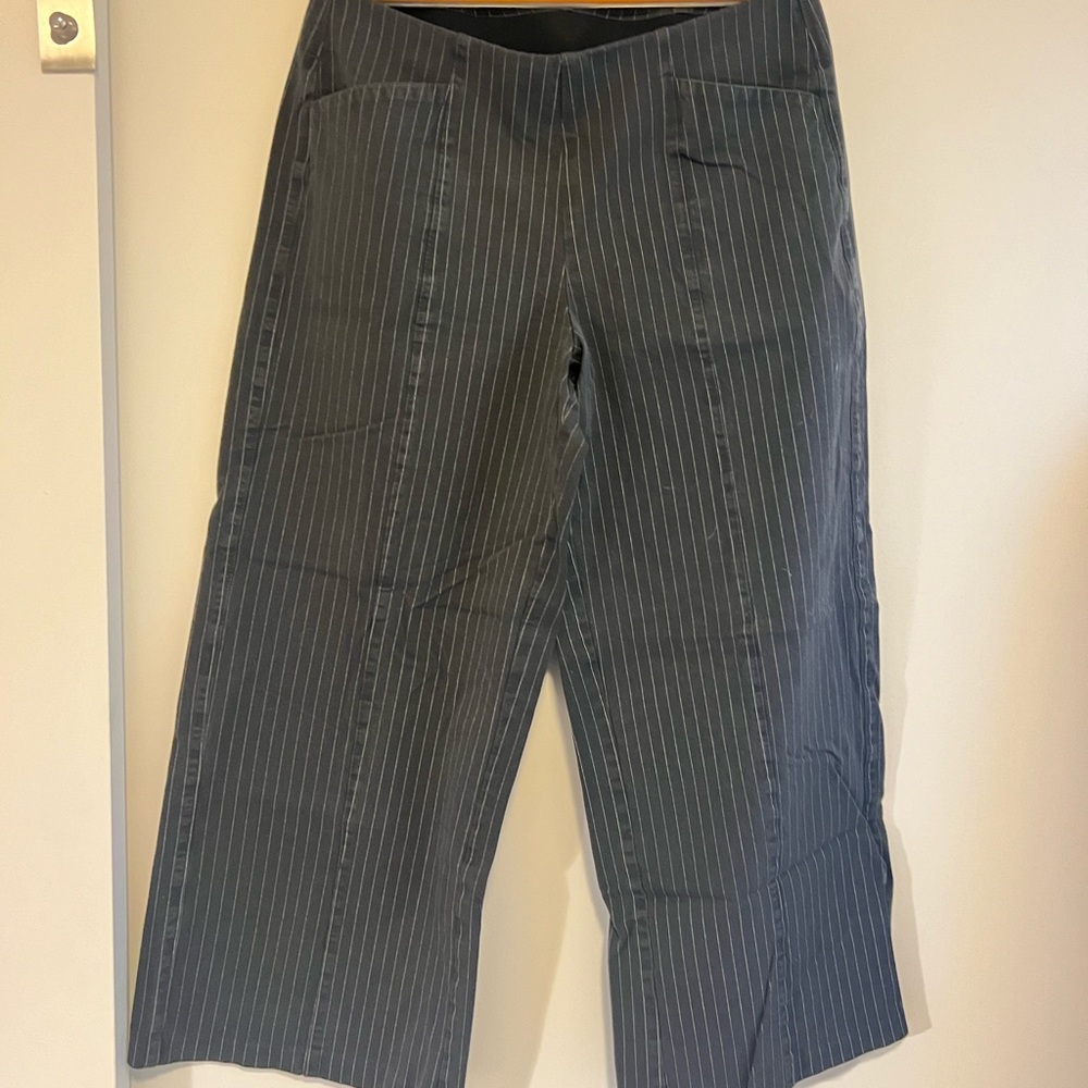 Black Stripped Wide Leg Pants, SIZE L